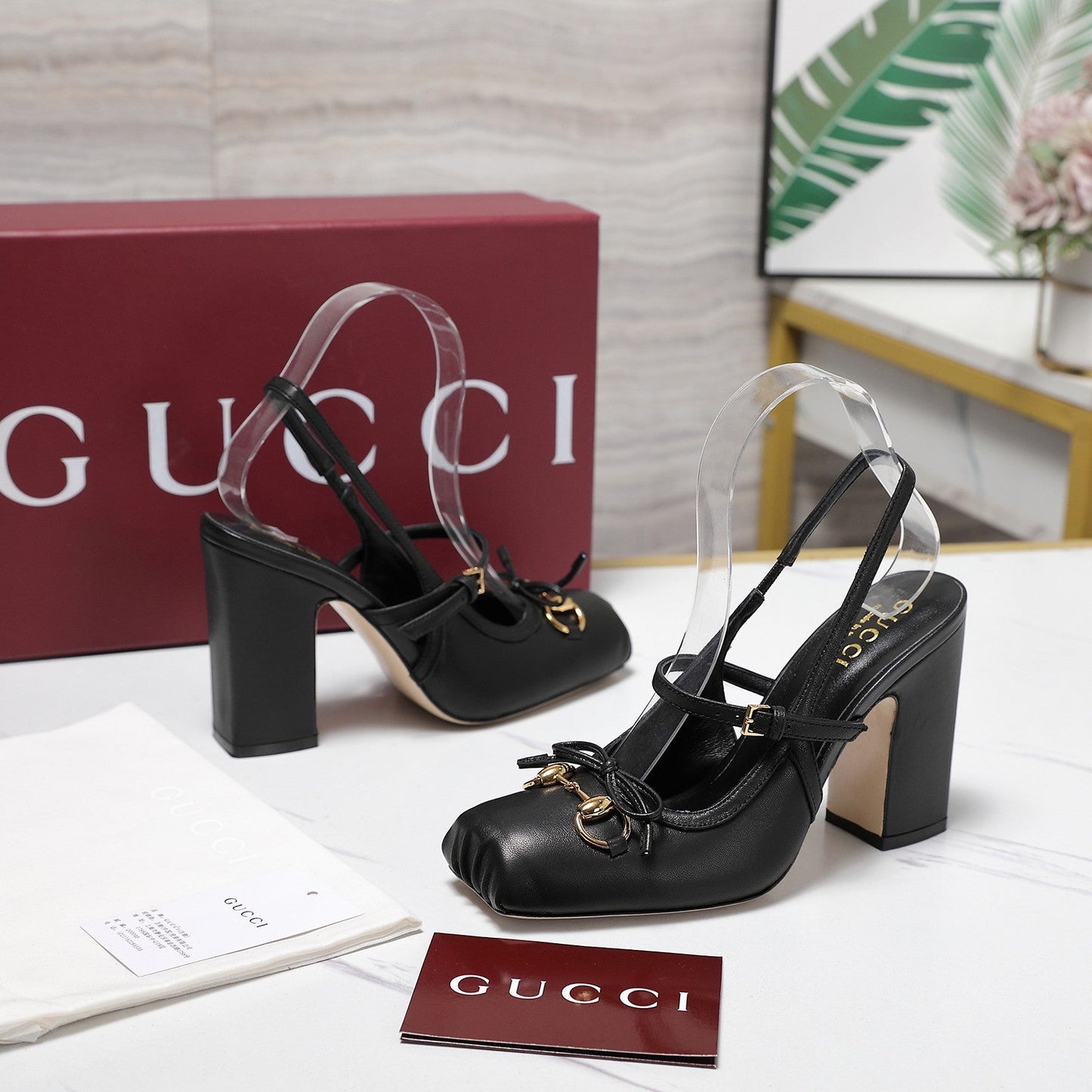 Gucci Horsebit  Slingback Pumps 7CM Black Leather 504428