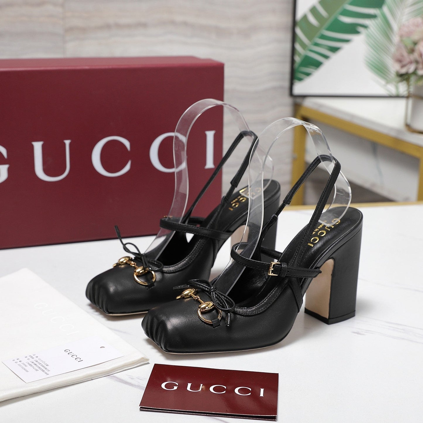 Gucci Horsebit  Slingback Pumps 7CM Black Leather 504428