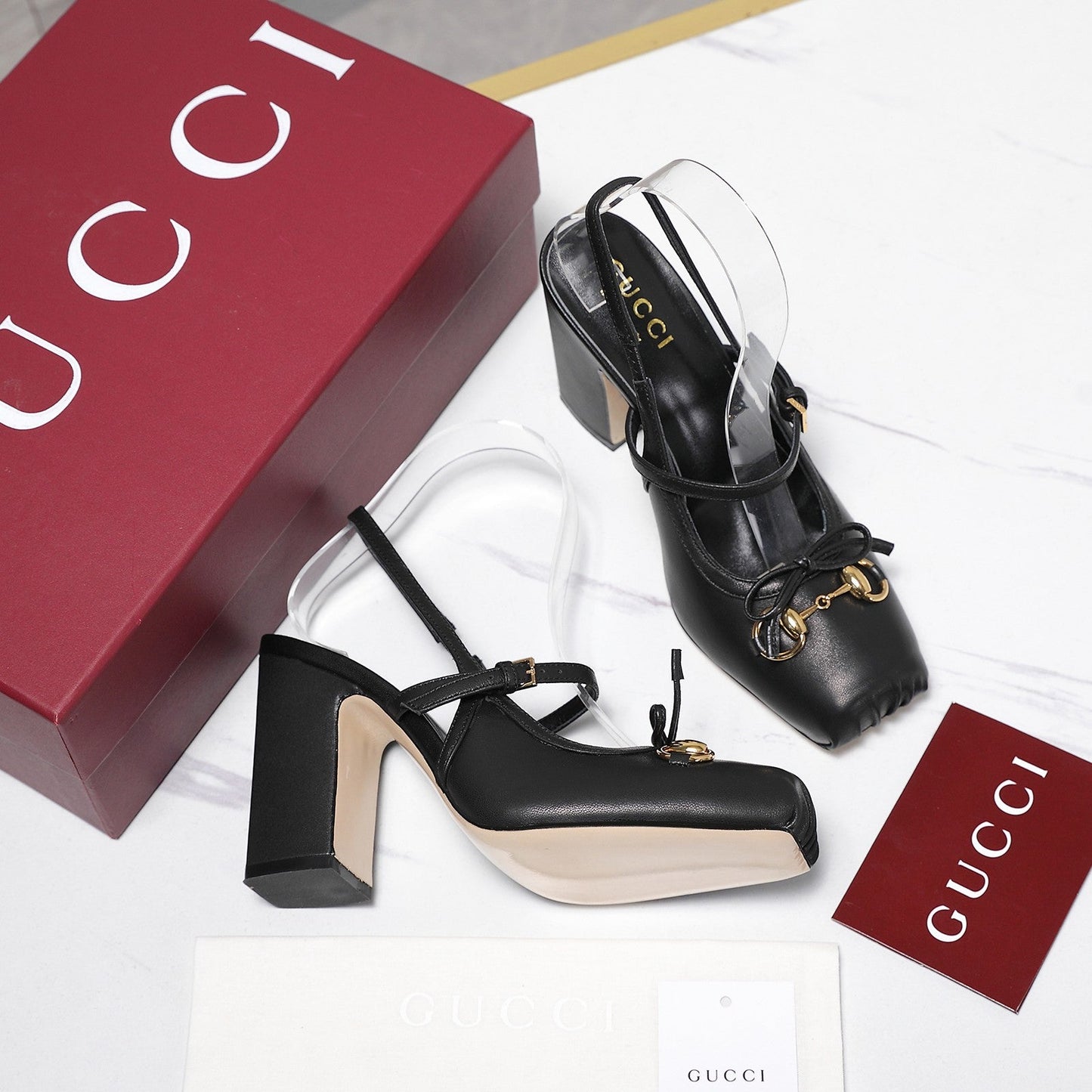 Gucci Horsebit  Slingback Pumps 7CM Black Leather 504428