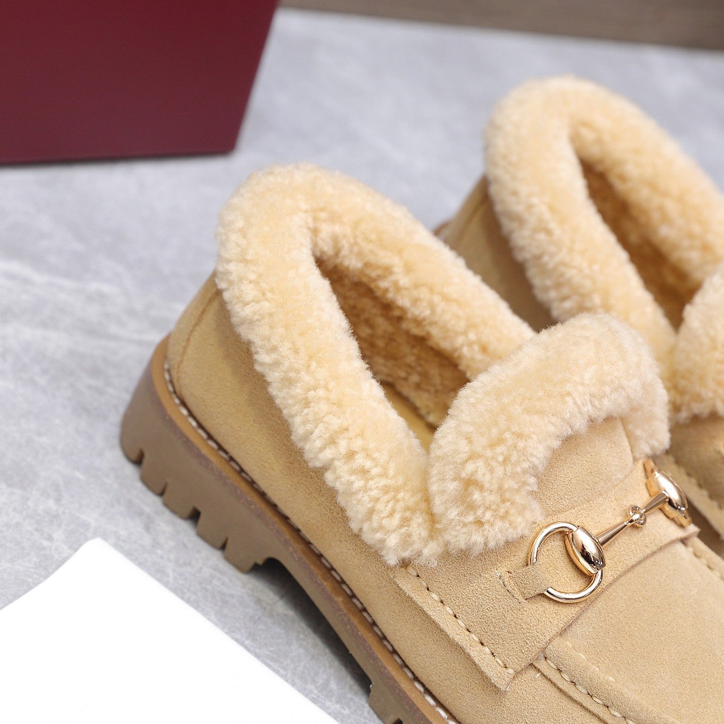GG Women's Loafer Horsebit Beige Suede Shearing 547321