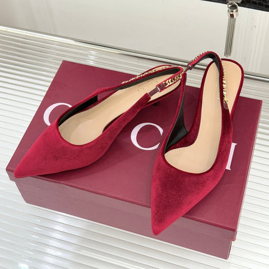 GG 26 Signoria Slingback Pumps 4.5cm Deep Wine Red Suede 632522