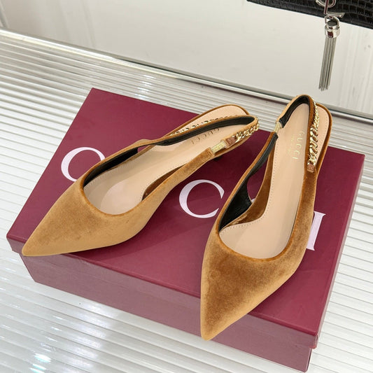 GG 26 Signoria Slingback Pumps 4.5cm Brown Wood Suede 632523