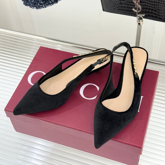 GG 26 Signoria Slingback Pumps 4.5cm Black Suede 632524