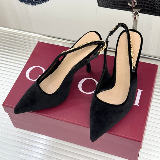 GG 26 Signoria Slingback Pumps 10.5cm Black Suede 632527