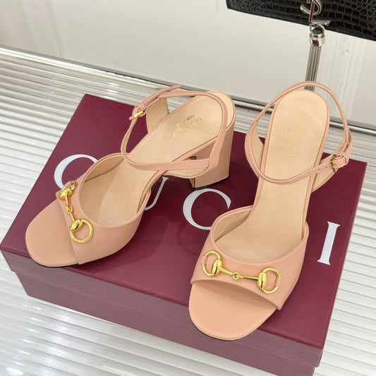 GG 26WF Chunky Heel Sandals 5cm Nude Sheepskin 632555