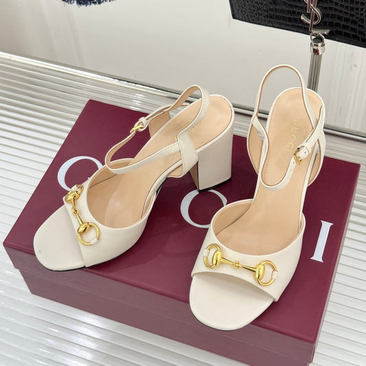 GG 26WF Chunky Heel Sandals 5cm Mystic White Sheepskin 632557