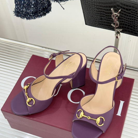 GG 26WF Chunky Heel Sandals 5cm Royal Purple Sheepskin 632558