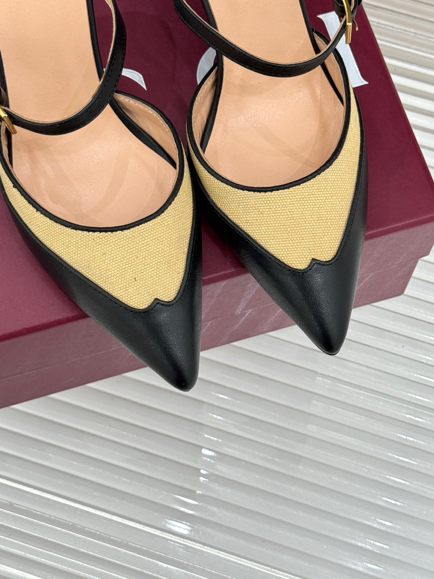 GG 26WF Mules 9.5cm Black Beige Leather Canvas 886166