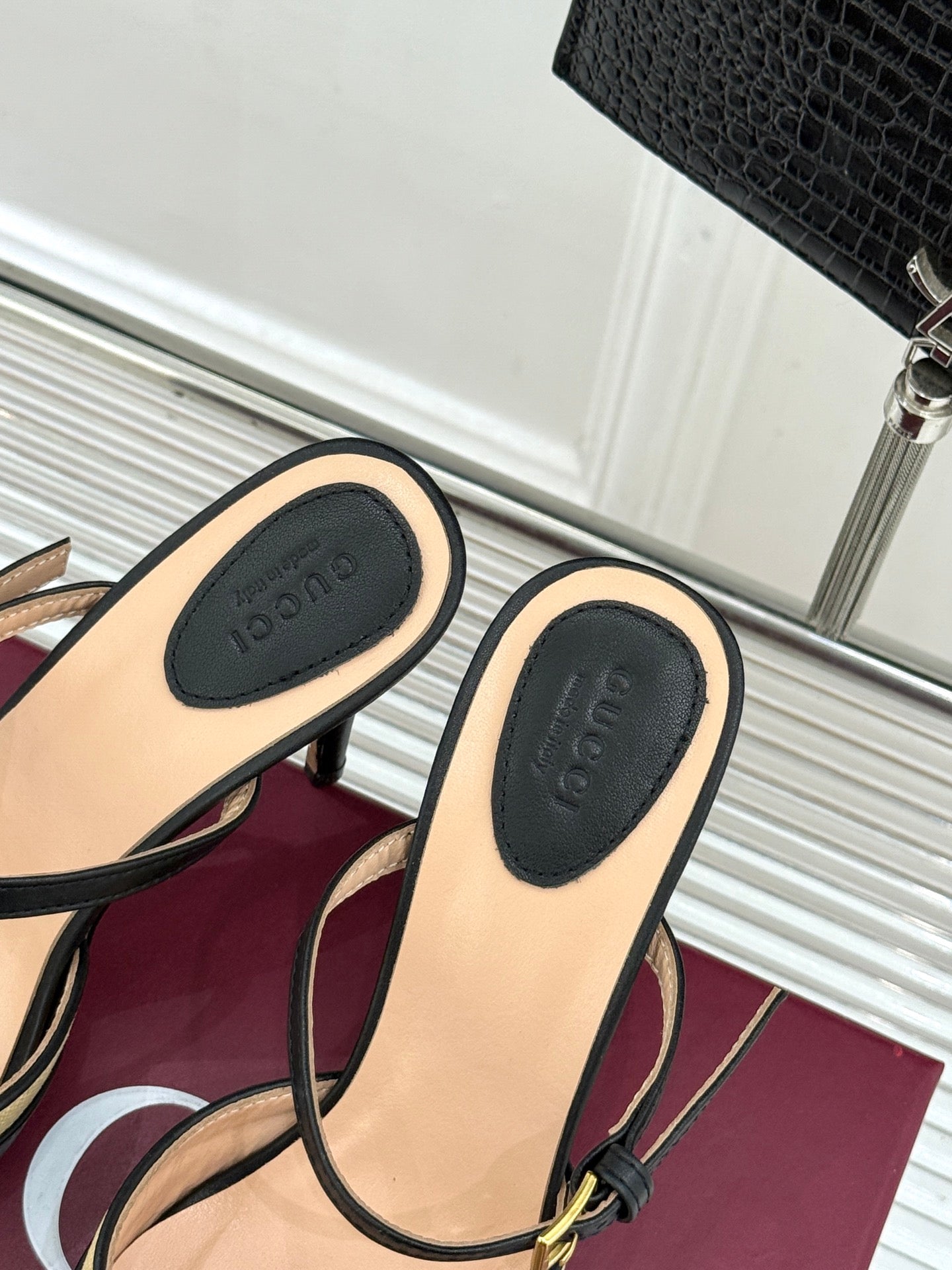GG 26WF Mules 9.5cm Black Beige Leather Canvas 886166