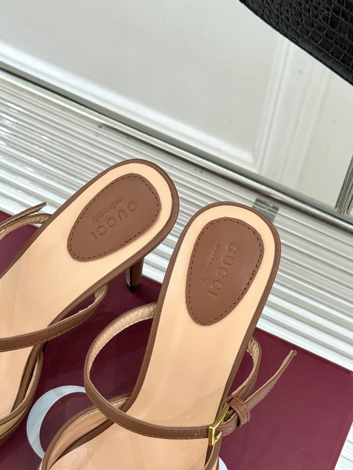 GG 26WF Mules 9.5cm Brown Beige Leather Canvas 886167