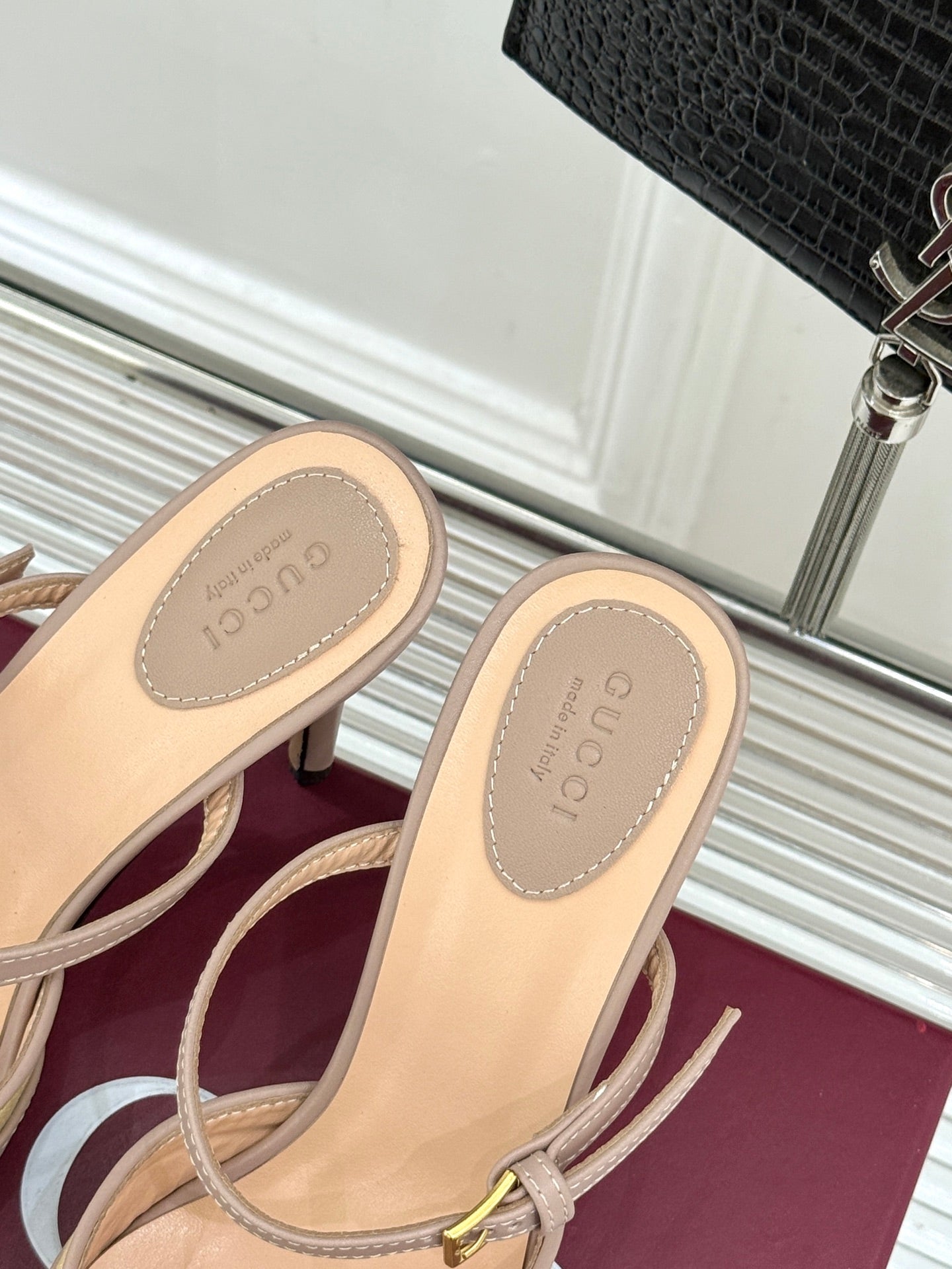 GG 26WF Mules 9.5cm Beige Leather Canvas 886171