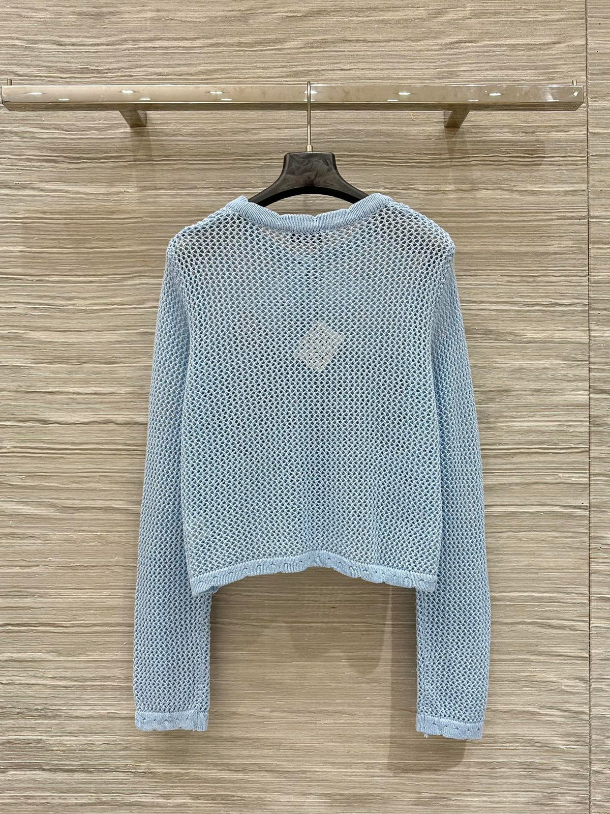 Loewe 25 Mesh Hollow Knitted Cardigan Blue Wool