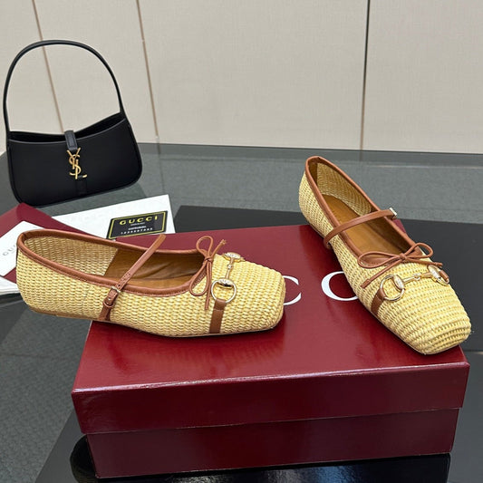 GC 25 Horsebit Ballet Flat Beige Raffia