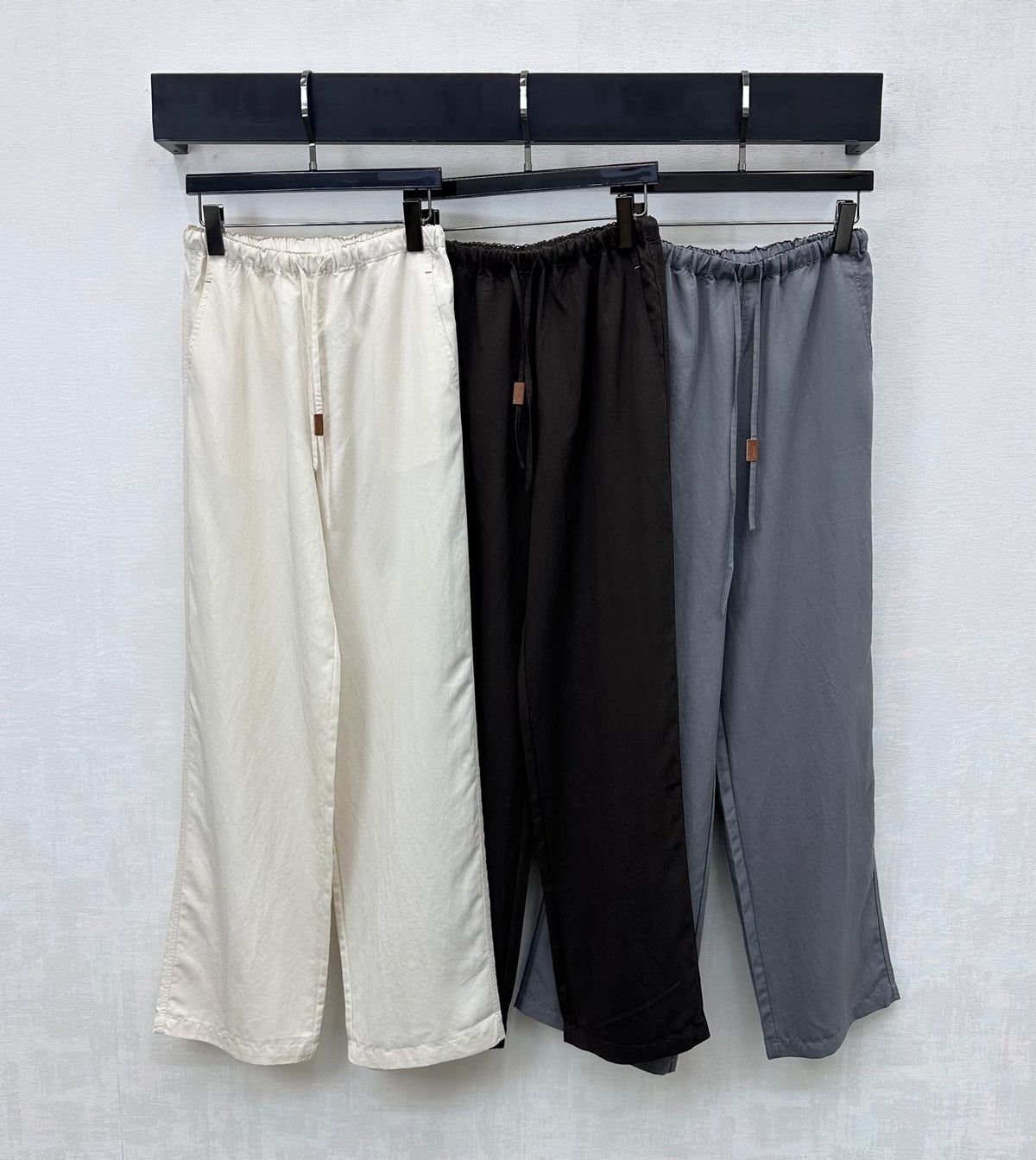 Loewe Drawstring Wide-Leg Pants Ivory Lyocell 350224