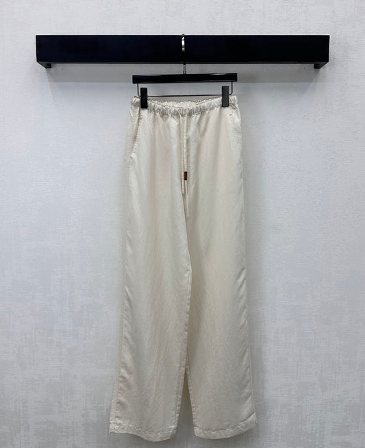 Loewe Drawstring Wide-Leg Pants Ivory Lyocell 350224