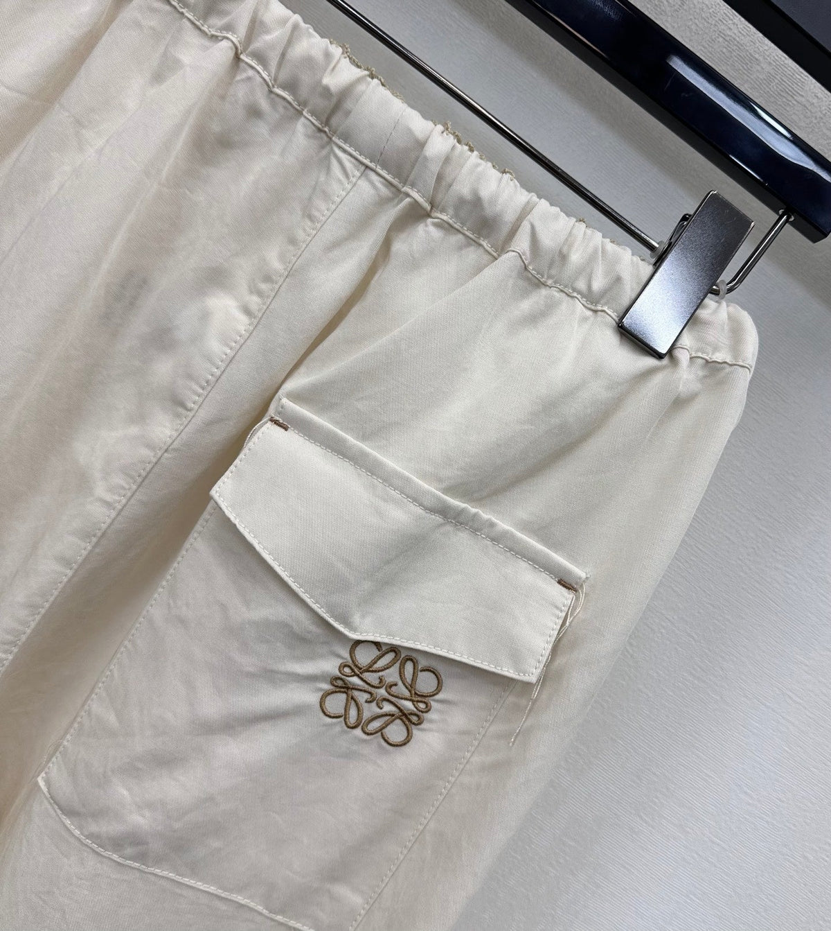 Loewe Drawstring Wide-Leg Pants Ivory Lyocell 350224