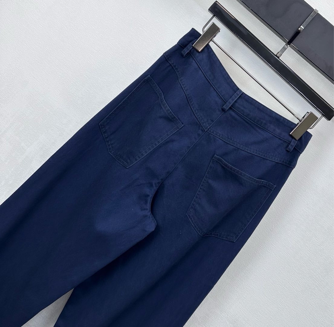 Loewe Anagram Embroidered Jeans Navy Blue Cotton Lyocell 350239
