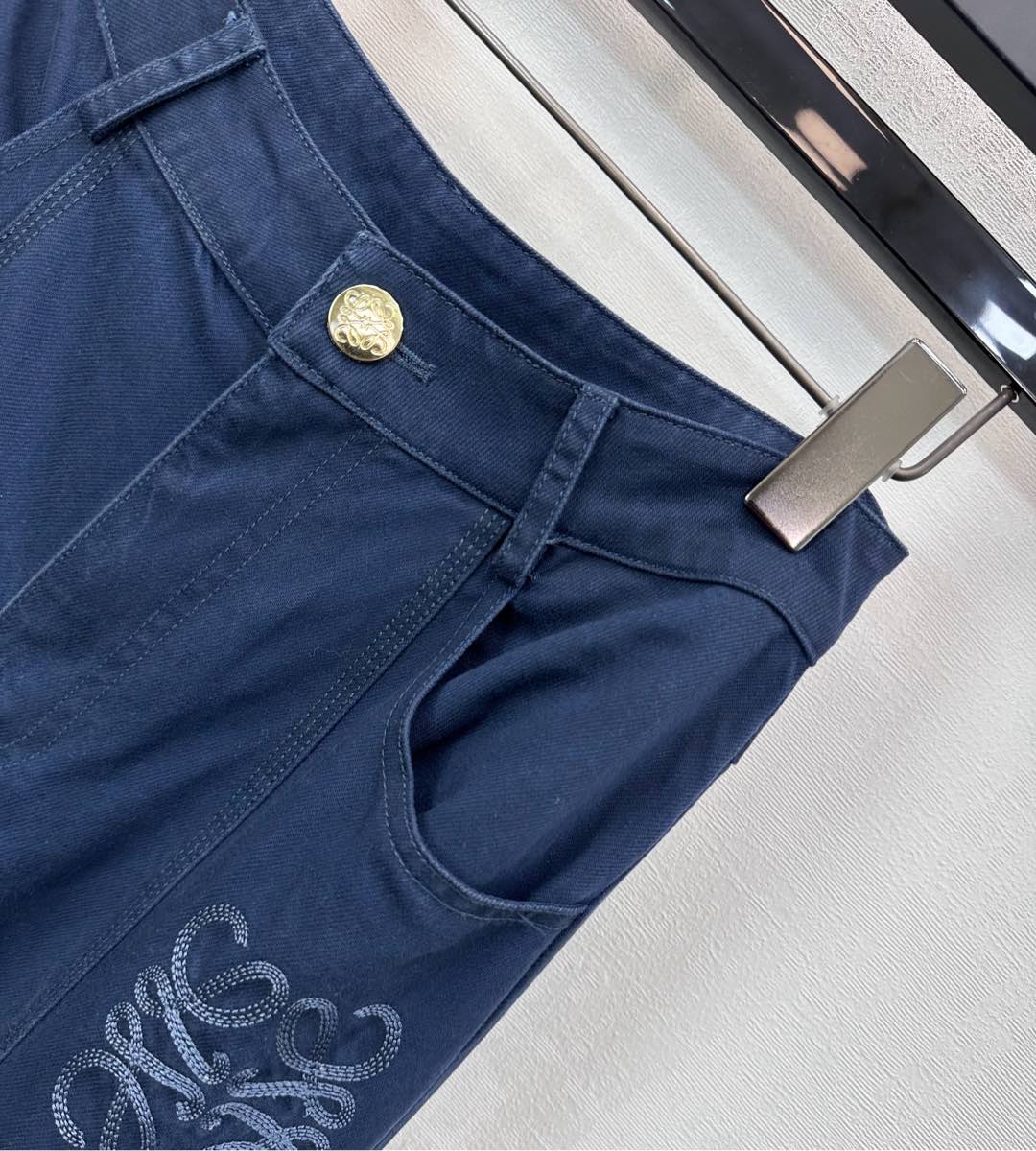 Loewe Anagram Embroidered Jeans Navy Blue Cotton Lyocell 350239