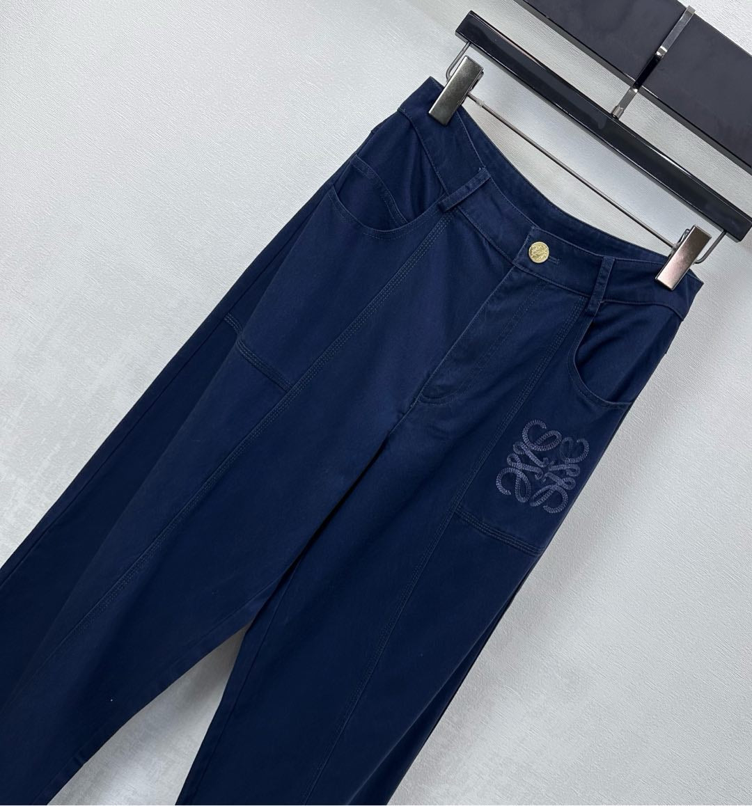 Loewe Anagram Embroidered Jeans Navy Blue Cotton Lyocell 350239