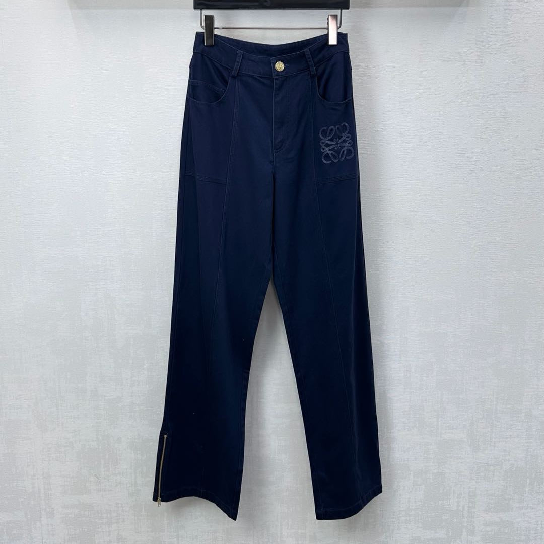 Loewe Anagram Embroidered Jeans Navy Blue Cotton Lyocell 350239