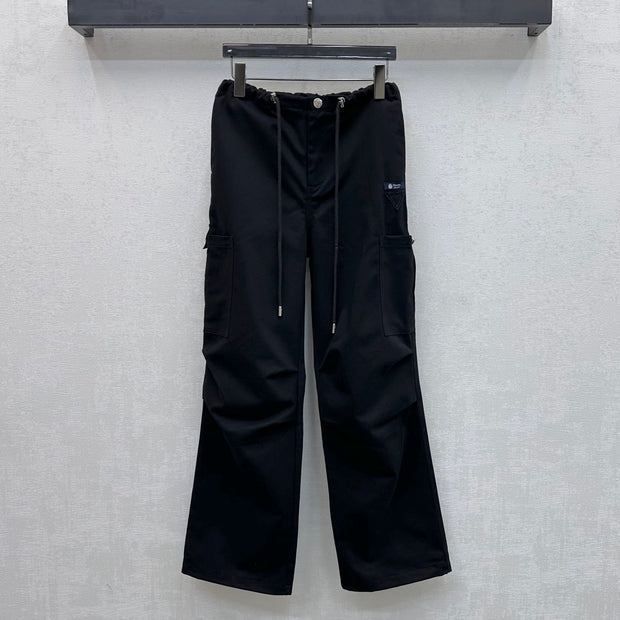 Prada 2026 Drawstring Cargo Trouser Black Cotton