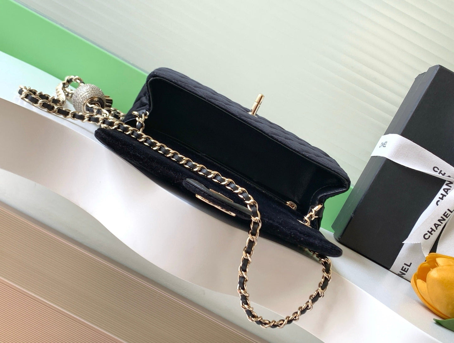 Chanel 2026 Pearl Crush Rectangular Flap 20cm Velvet Leather