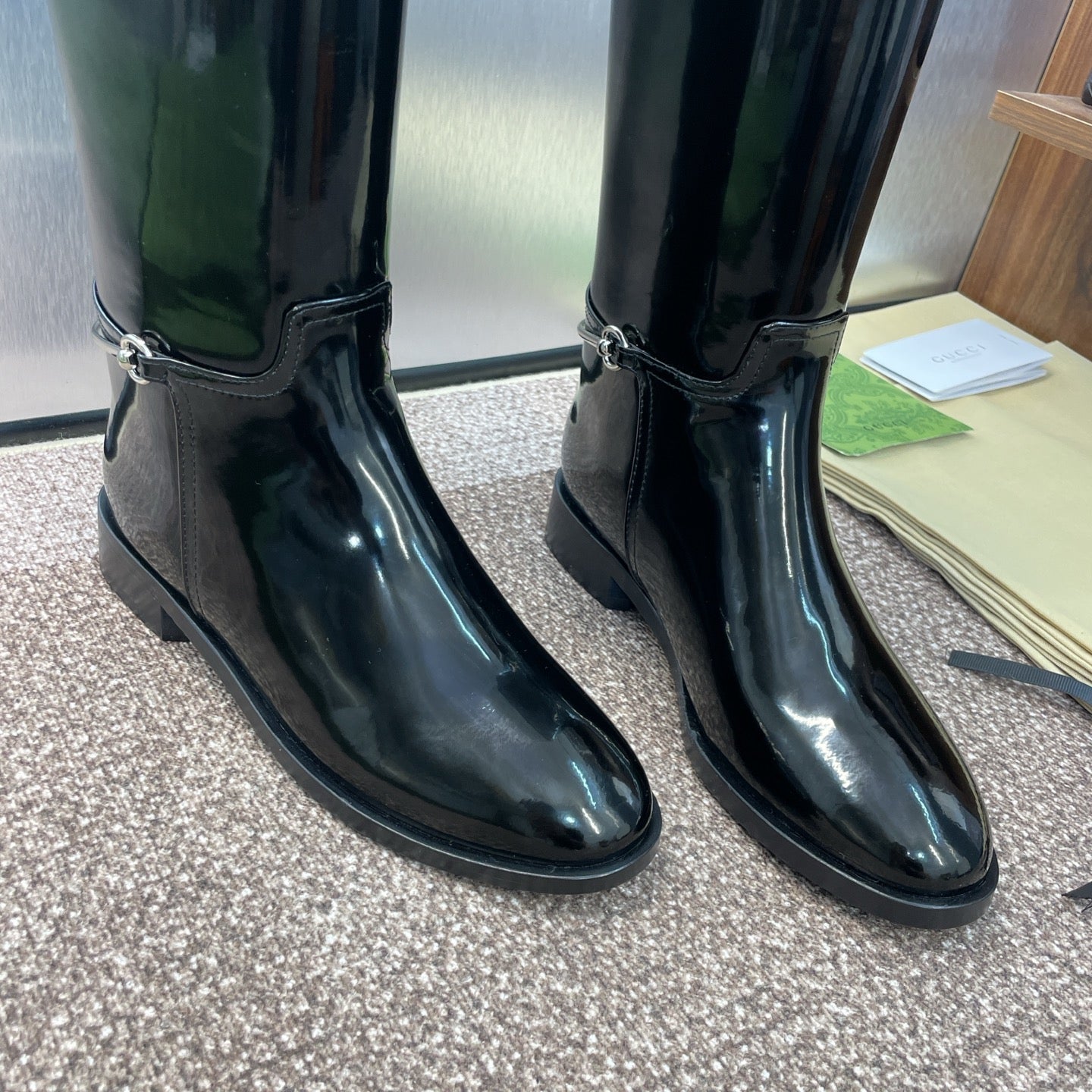 GG Women's Boot With Slim Horsebit 2.5cm  Black Shiny leather 508913