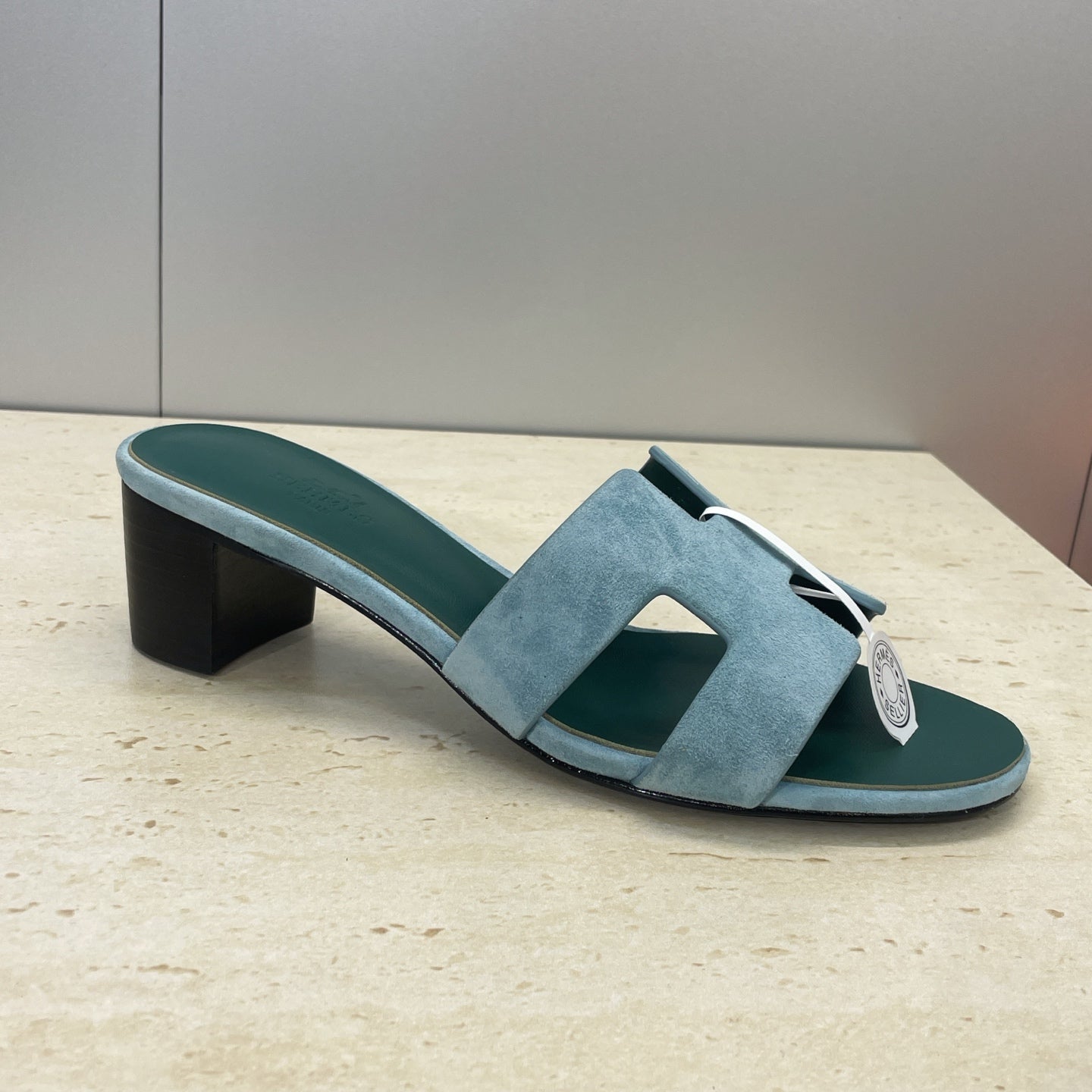 HM 26ss  Oran Sandals 45 Blue Fresh Green Suede Cowhide 607220