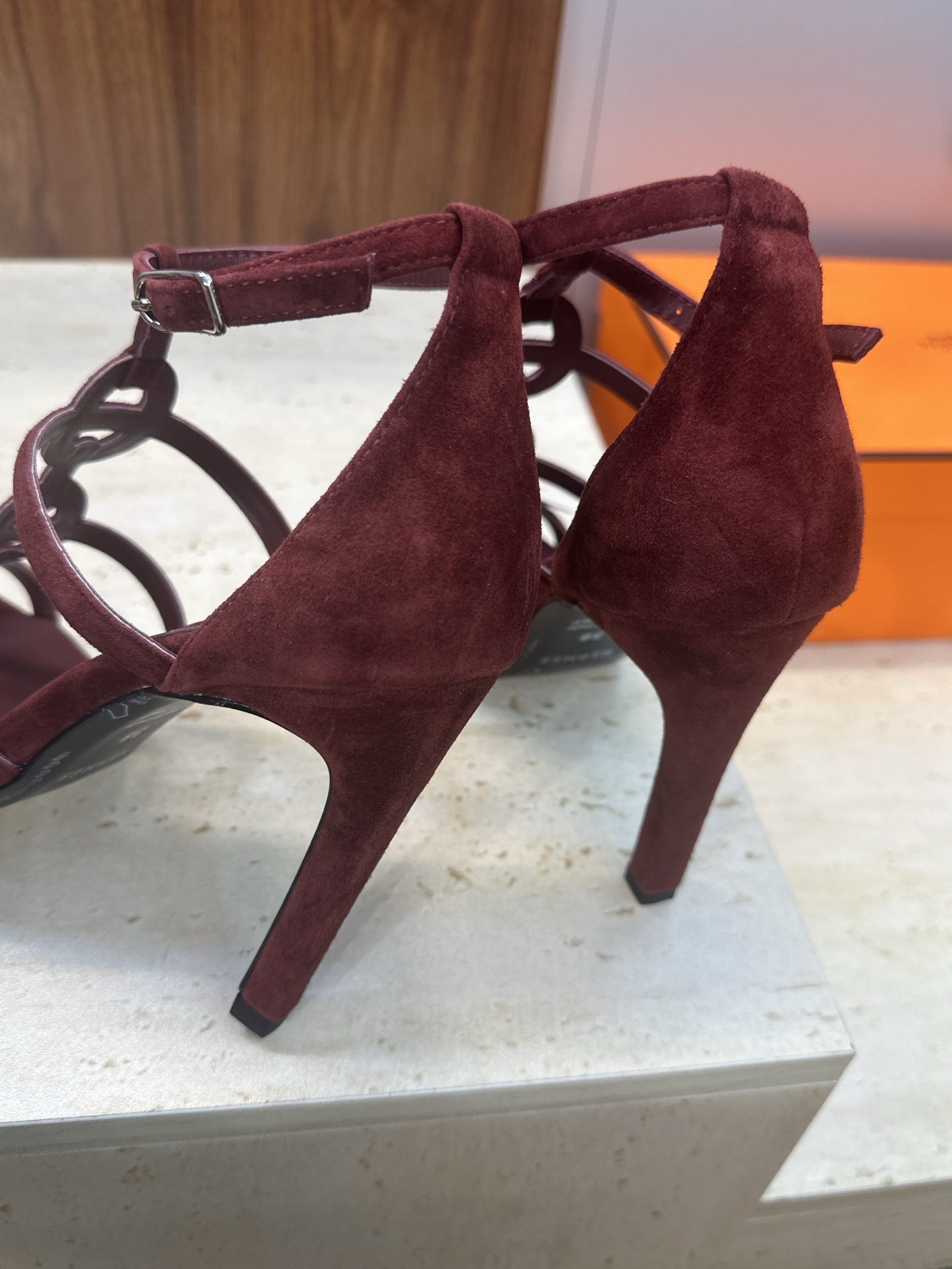 HM 26ss High Heels Sandals 95 Burgundy Suede 633223