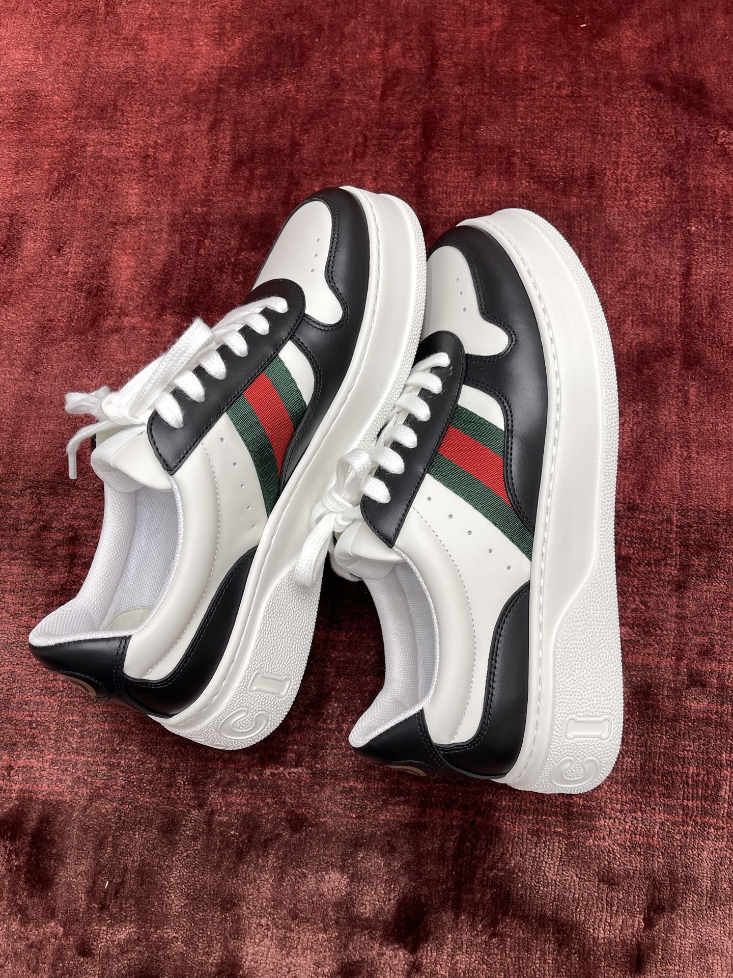 GG Chunky Trainers Black White Leather 543413