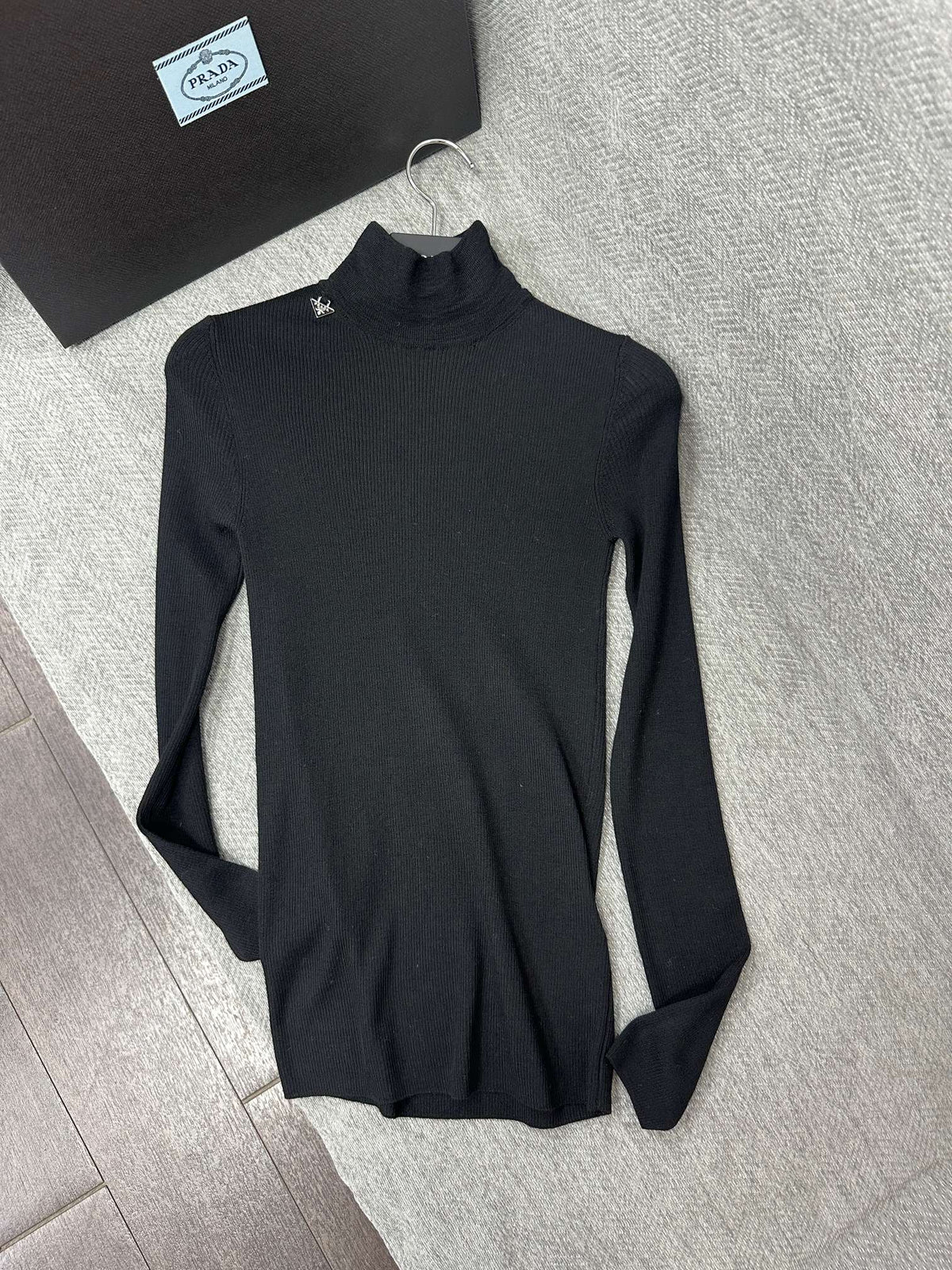 Prada Turtleneck Stretch Black Wool 336821