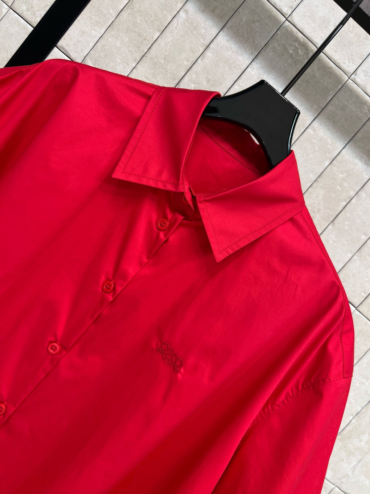 Loewe 26s Short Sleeve Trapeze Shirt Red Cotton 402858