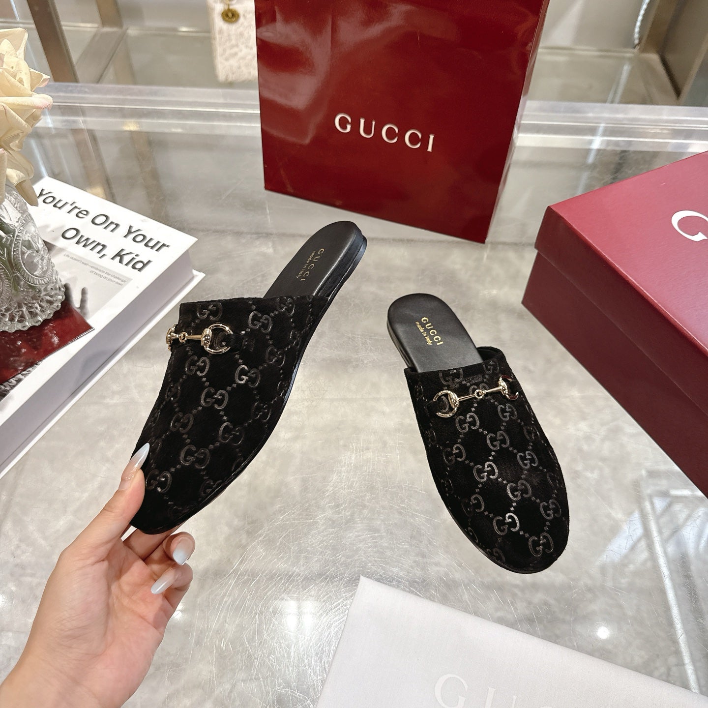 GG 26s Mule With Horsebit Black Suede 664798