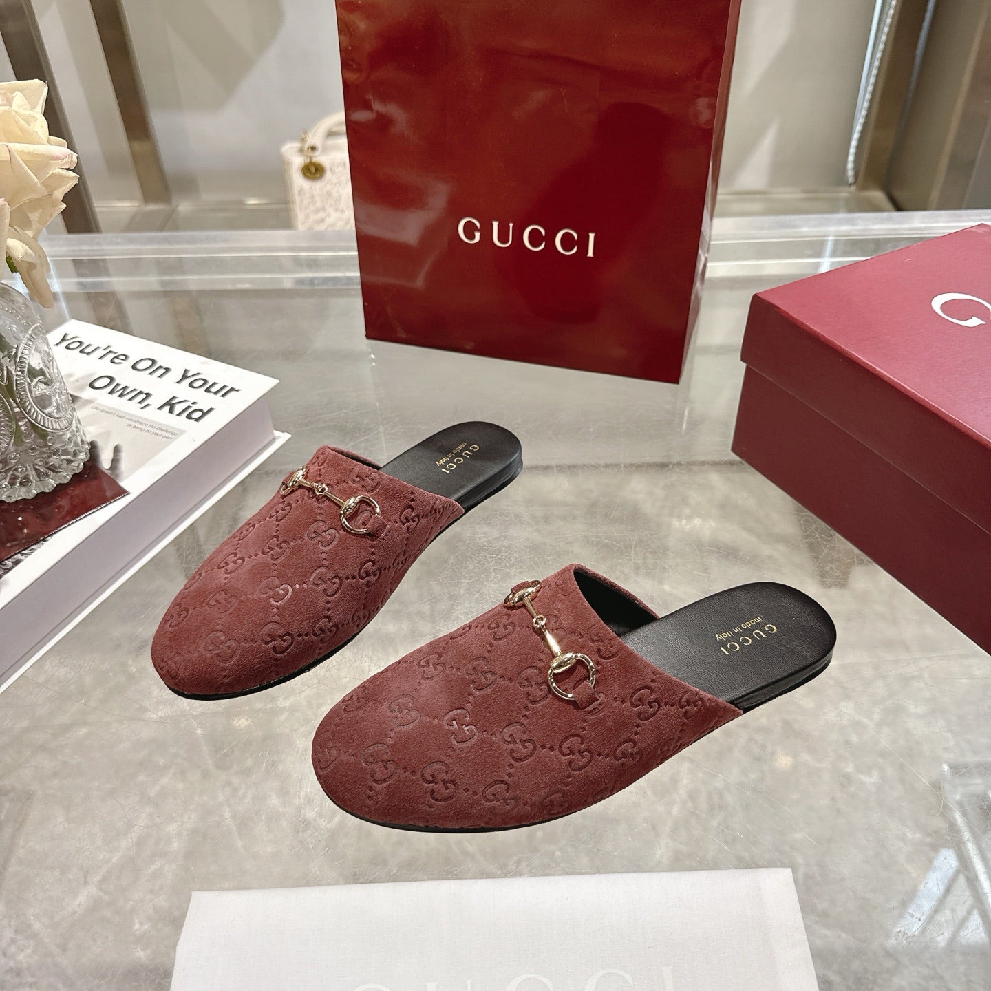 GG 26s Mule With Horsebit Burgundy Suede 664799