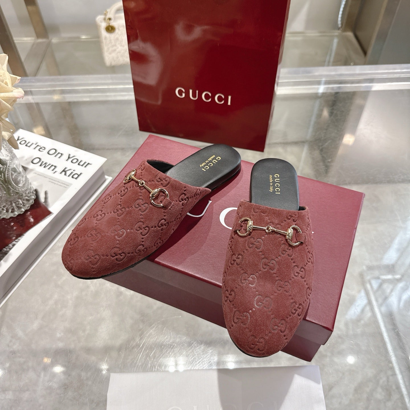 GG 26s Mule With Horsebit Burgundy Suede 664799