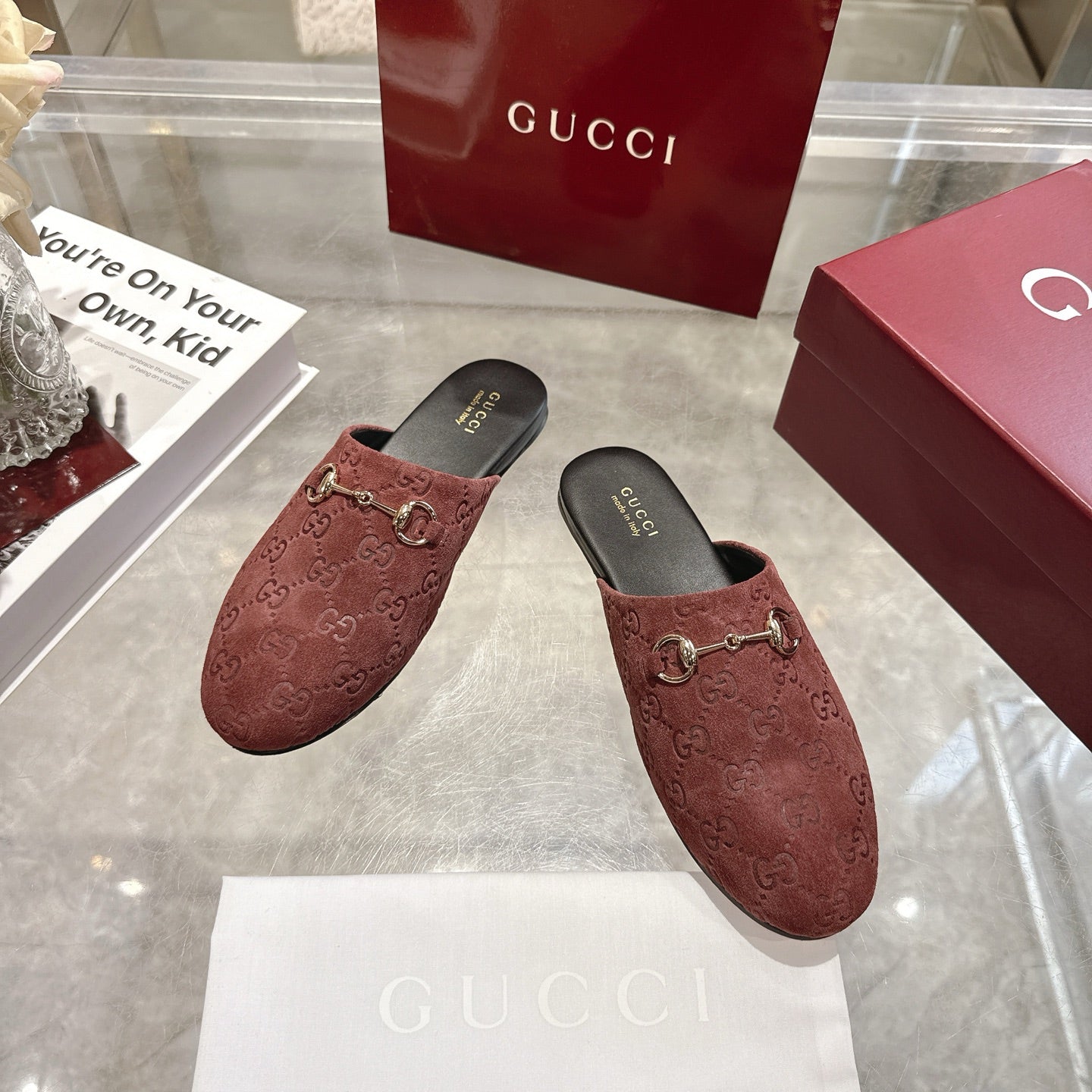 GG 26s Mule With Horsebit Burgundy Suede 664799