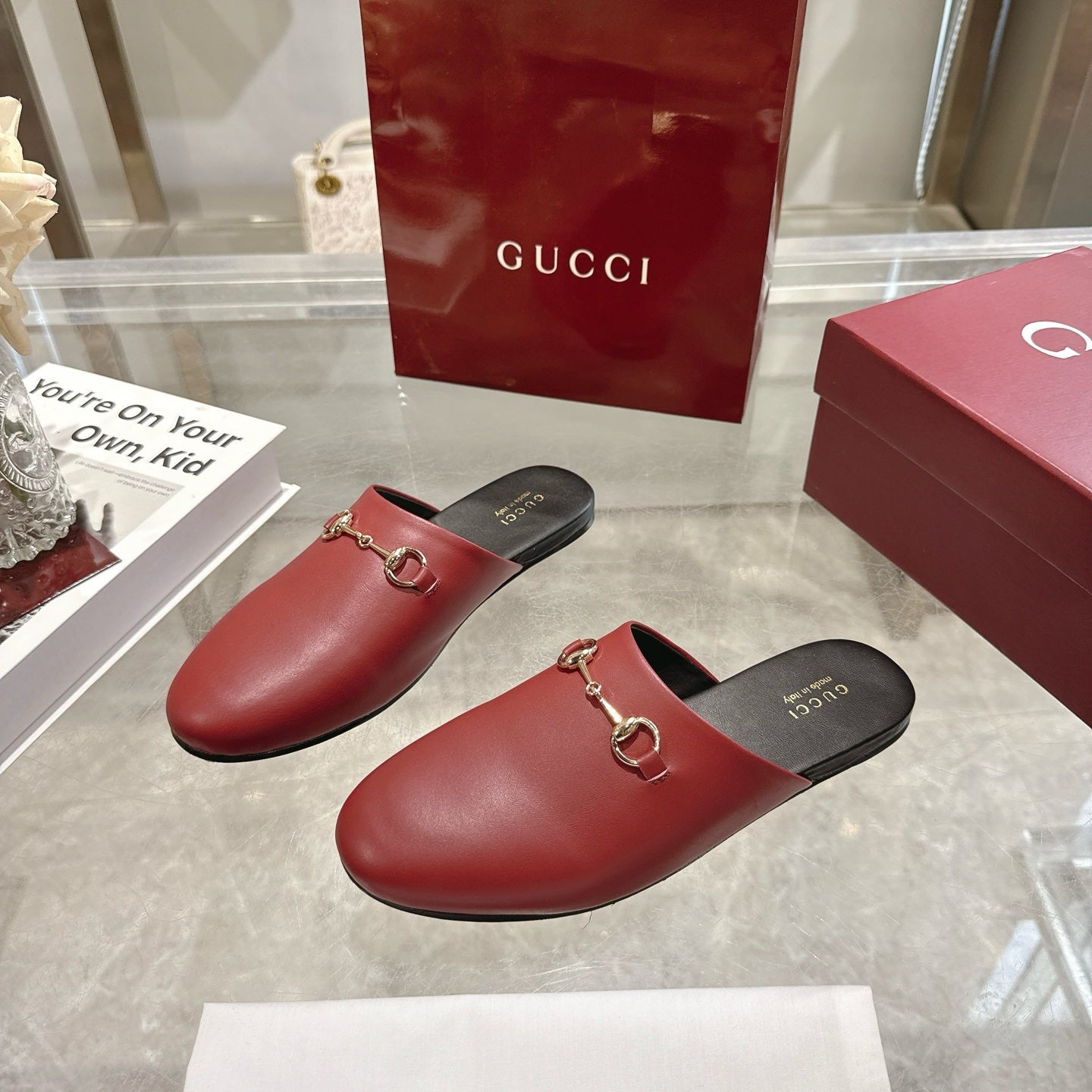 GG 26s Mule With Horsebit Burgundy Sheepskin 664794