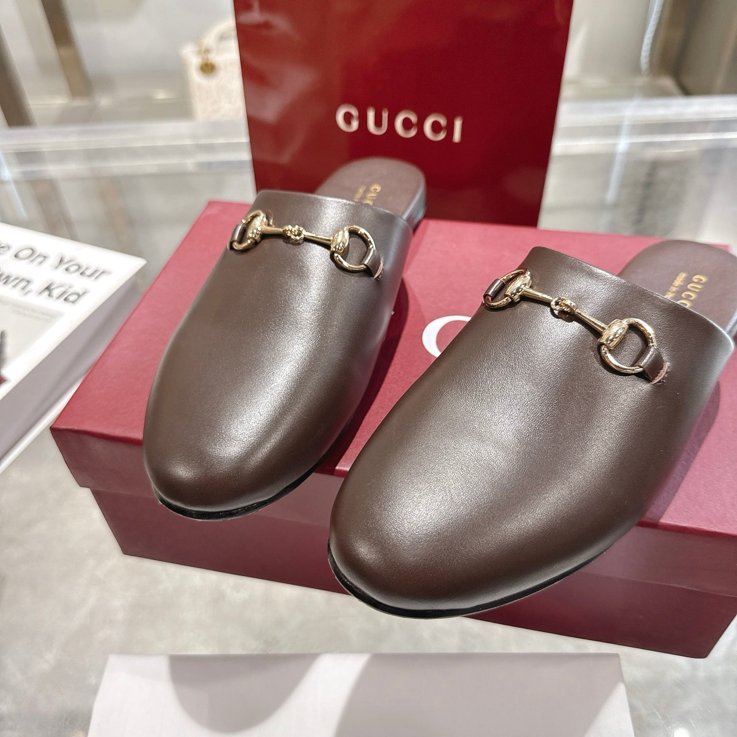 GG 26s Mule With Horsebit Chocolate Sheepskin 664795