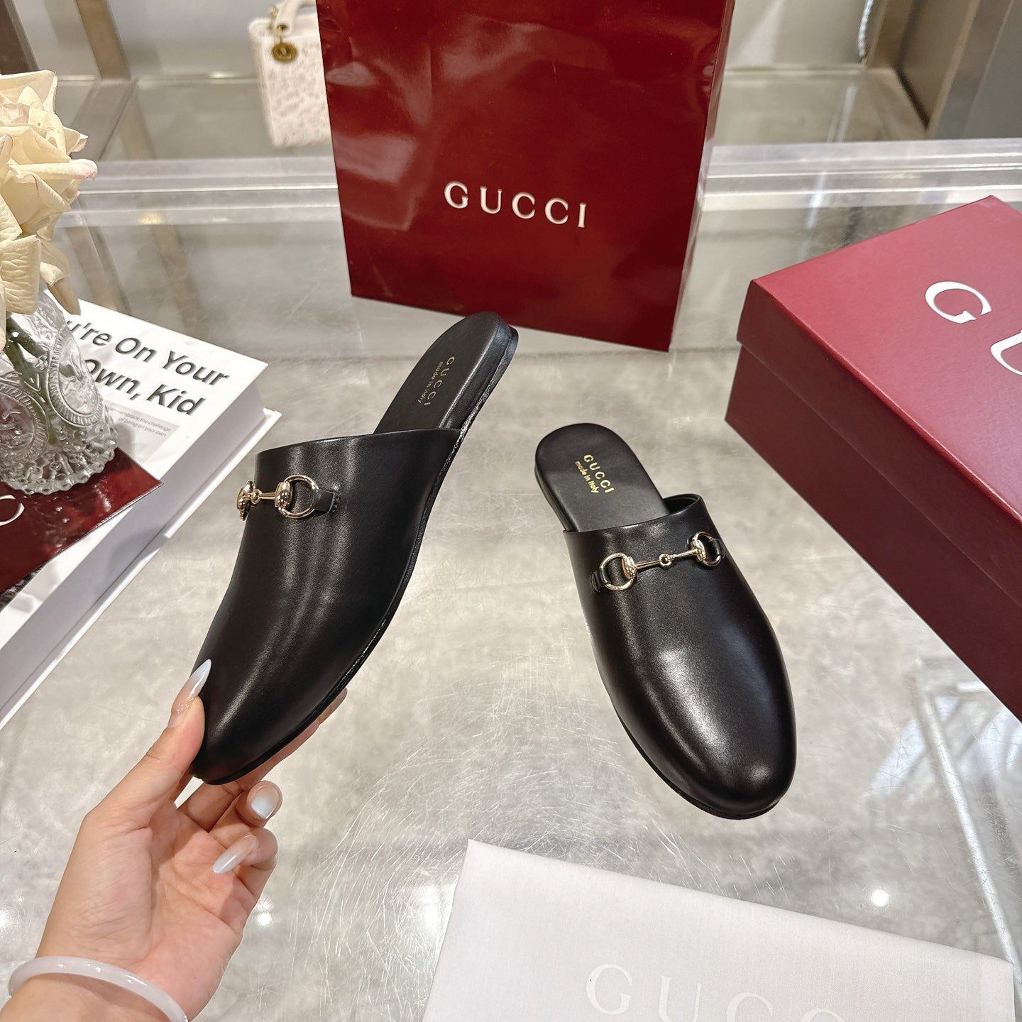 GG 26s Mule With Horsebit Black Sheepskin 664797