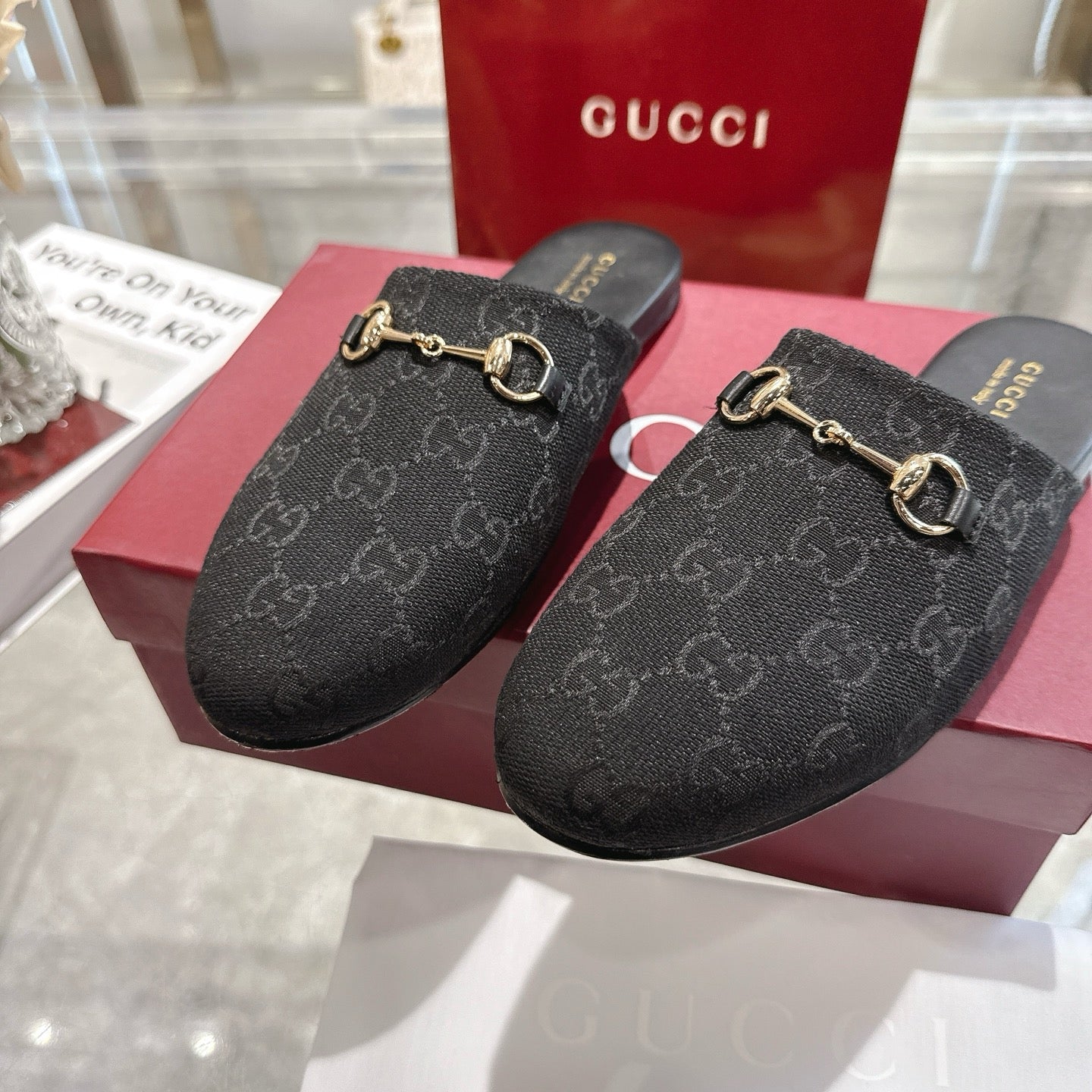 GG 26s Mule With Horsebit Black Canvas 664803