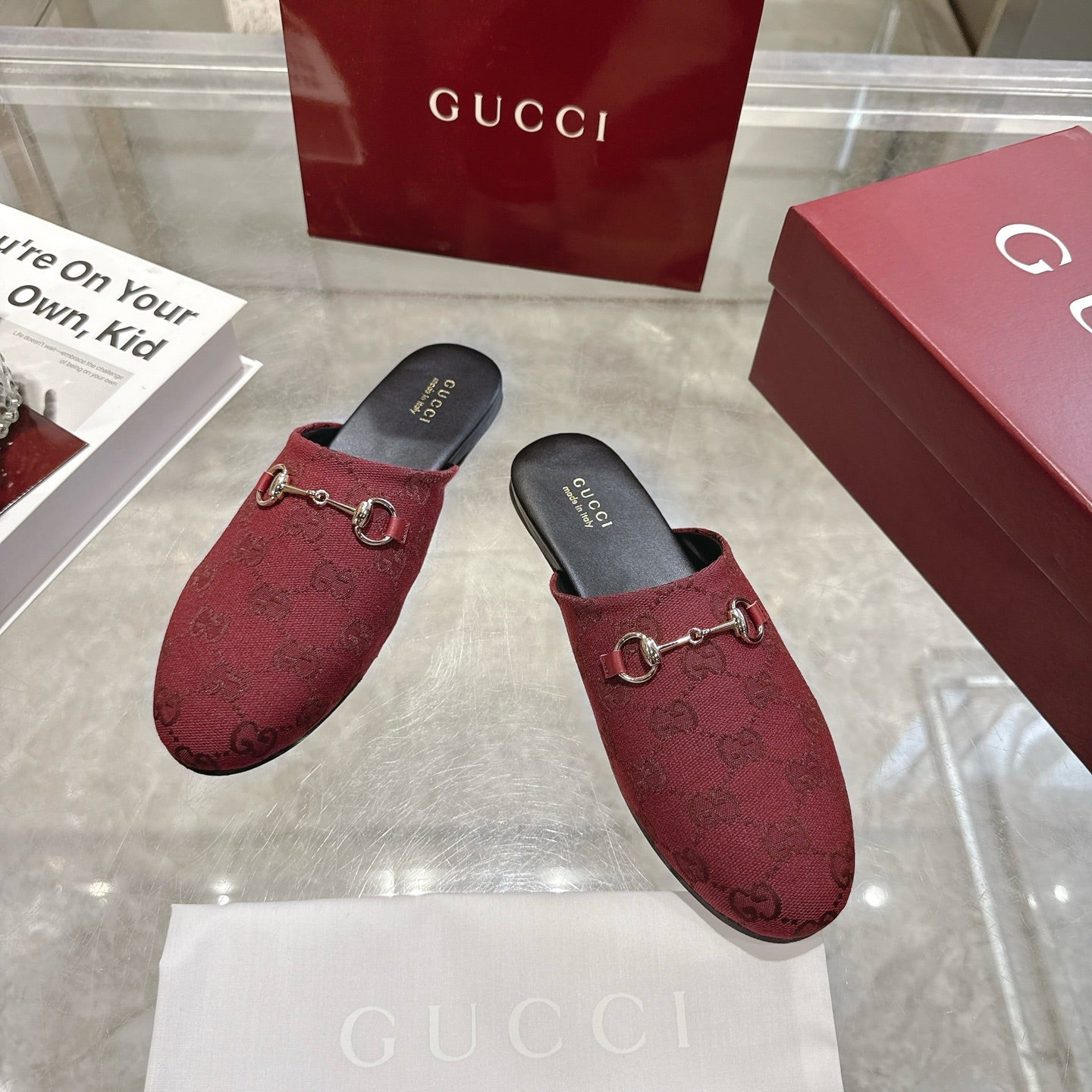 GG 26s Mule With Horsebit Burgundy Canvas 664805