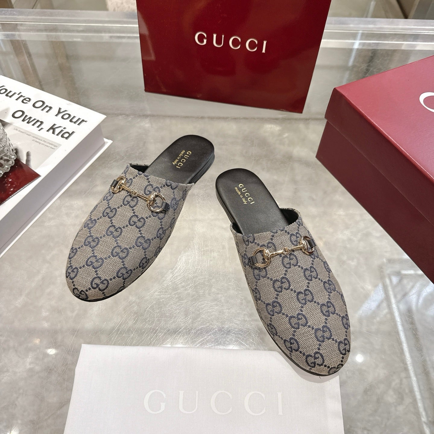 GG 26s Mule With Horsebit Grey Blue Canvas 664804