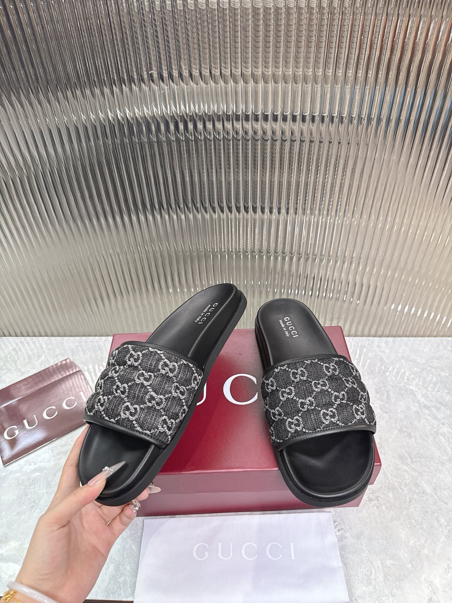 GG Slide Sandal Black Canvas Rubber 788185