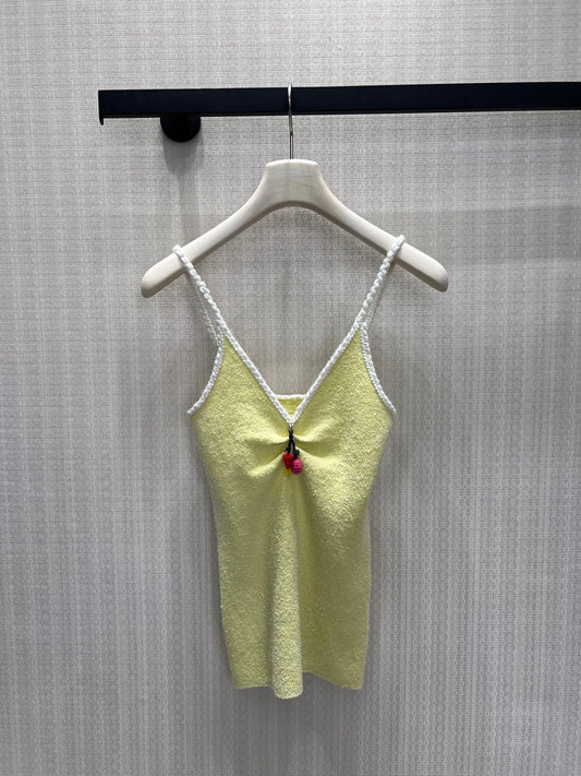 Prada Pollen Yellow Cotton Bouclé Top 400562