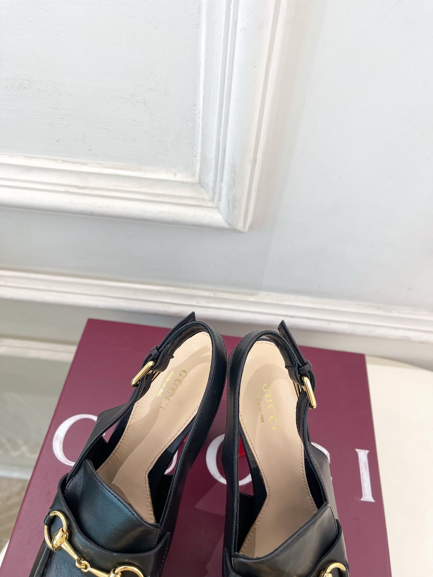 GG Horsebit Platform Loafer Slingback Black Leather 640262