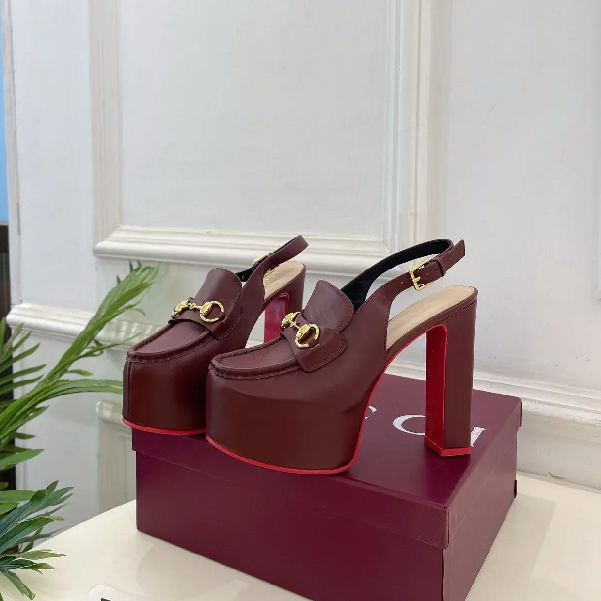 GG 26SS Platform Sandals 130 Burgundy Sheepskin 640263