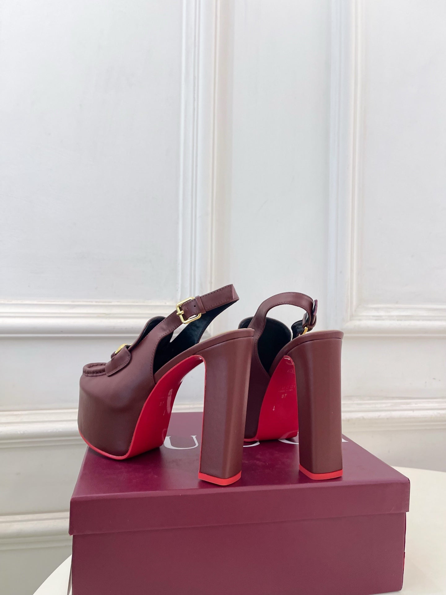 GG Horsebit Platform Loafer Slingback Burgundy Leather 640263
