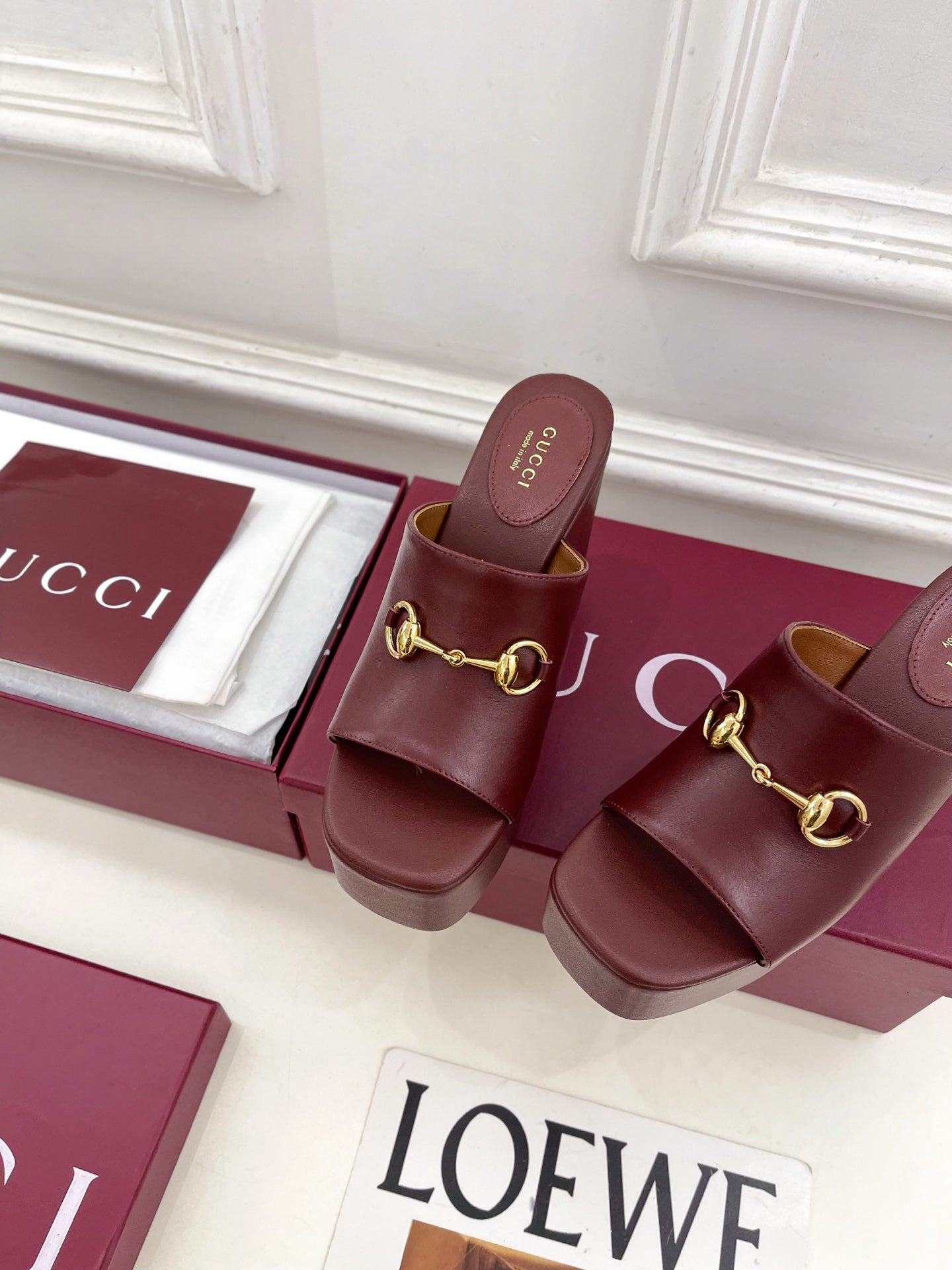 GC Wedge With Horsebit Sandal Burgundy Leather 640270