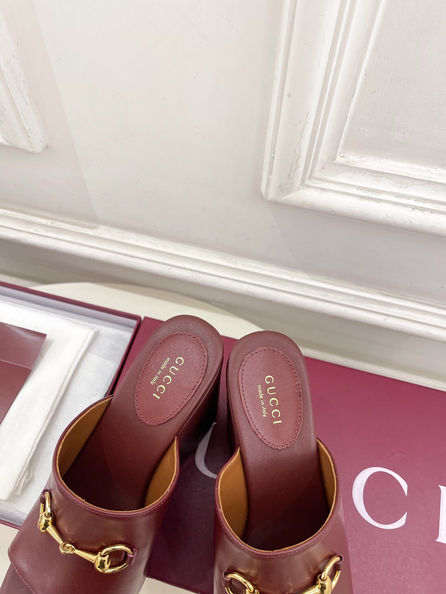 GC Wedge With Horsebit Sandal Burgundy Leather 640270