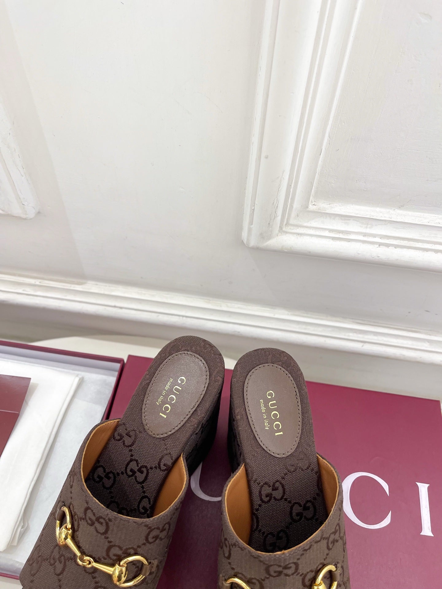 GC Wedge With Horsebit Sandal Dark Brown Canvas 640274